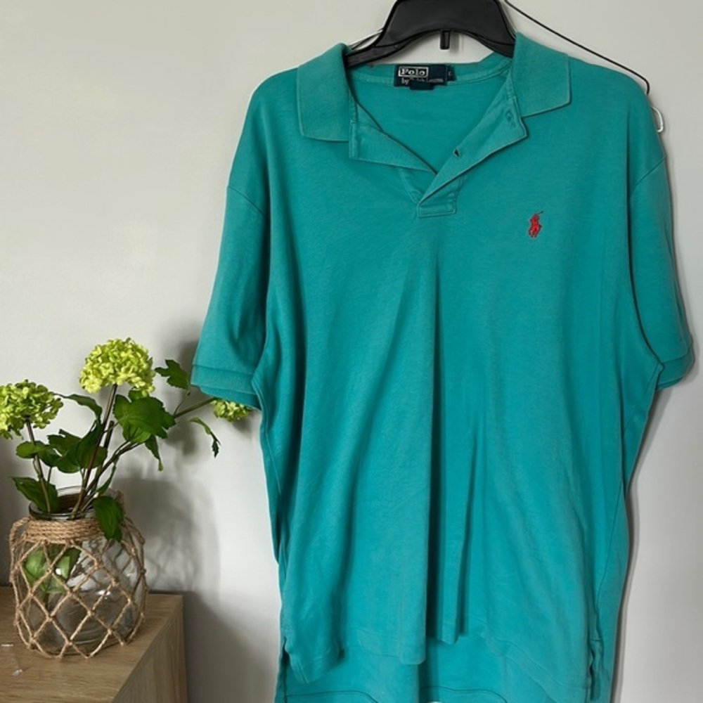 Men’s Ralph Lauren Polo shirt size Large teal blue with reddish orange horse